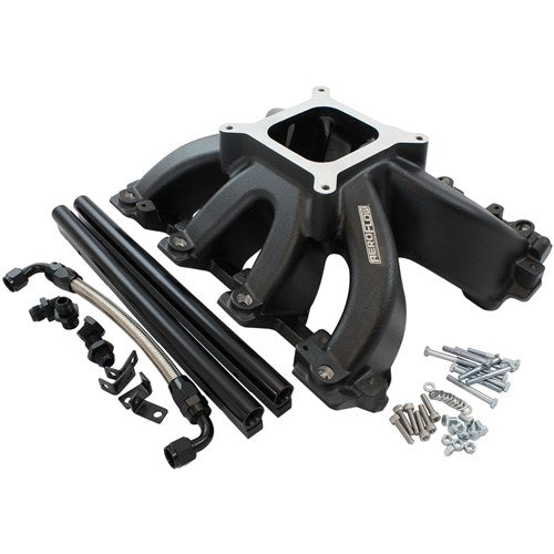 Aeroflow GM LS Cathedral Port Carburettor Hi Rise Race Single Plane EFI Intake Manifold, Black Finish AF6250-5001 - Prolink Performance