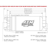 AEM E85 Compatible Inline High Flow Fuel Pump, 400LPH, M18 Inlet, M12 Outlet - Prolink Performance