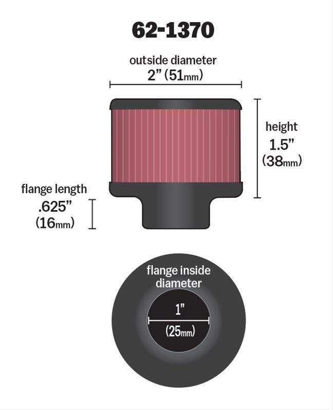 K&N Clamp-On Vent Filter 2 OD x 1-1/2 H (KN62-1370) - Prolink Performance