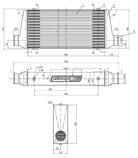 Aeroflow 450x300x76mm Street Series Aluminium Intercooler, Polished Finish AF90-1001