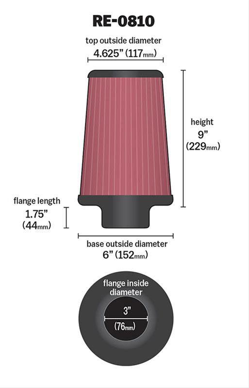 K&N Universal Clamp On Filter Fits 3 in (76 mm) (KNRE-0810) - Prolink Performance