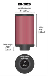 K&N Universal Clamp On Filter Fits 3 in (76 mm) (KNRU-2820) - Prolink Performance