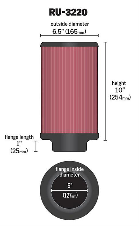 K&N Universal Clamp On Filter Fits 5 in (127 mm) (KNRU-3220) - Prolink Performance