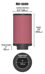 K&N Universal Clamp On Filter Fits 5 in (127 mm) (KNRU-3220) - Prolink Performance