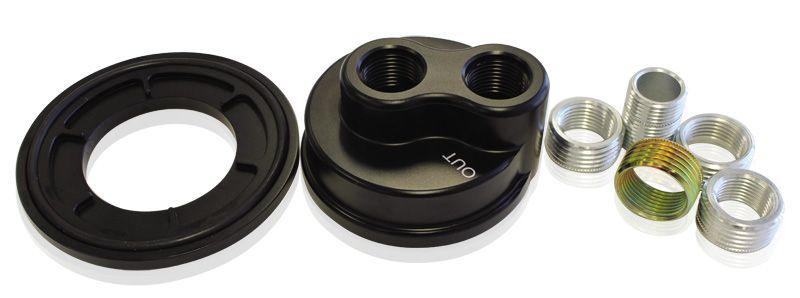 Aeroflow Billet Oil Filter Block Adapter Universal fitment, -8 ORB ports, Black anodised finish AF64-2076 - Prolink Performance